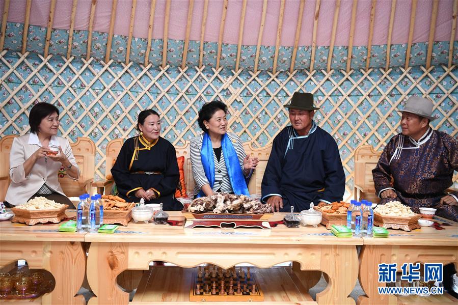 8月10日，中共中央政治局委員、國(guó)務(wù)院副總理、中央代表團(tuán)副團(tuán)長(zhǎng)劉延?xùn)|率中央代表團(tuán)二分團(tuán)來(lái)到呼倫貝爾，把以習(xí)近平同志為核心的黨中央的親切關(guān)懷和全國(guó)人民的美好祝福帶給當(dāng)?shù)馗髯甯刹咳罕?。這是劉延?xùn)|在呼倫貝爾市陳巴爾虎旗與當(dāng)?shù)啬撩裼H切交談。新華社記者 連振 攝