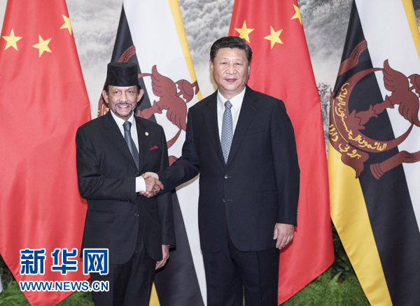 9月13日，國家主席習近平在北京人民大會堂同文萊蘇丹哈桑納爾舉行會談。 新華社記者 李濤 攝