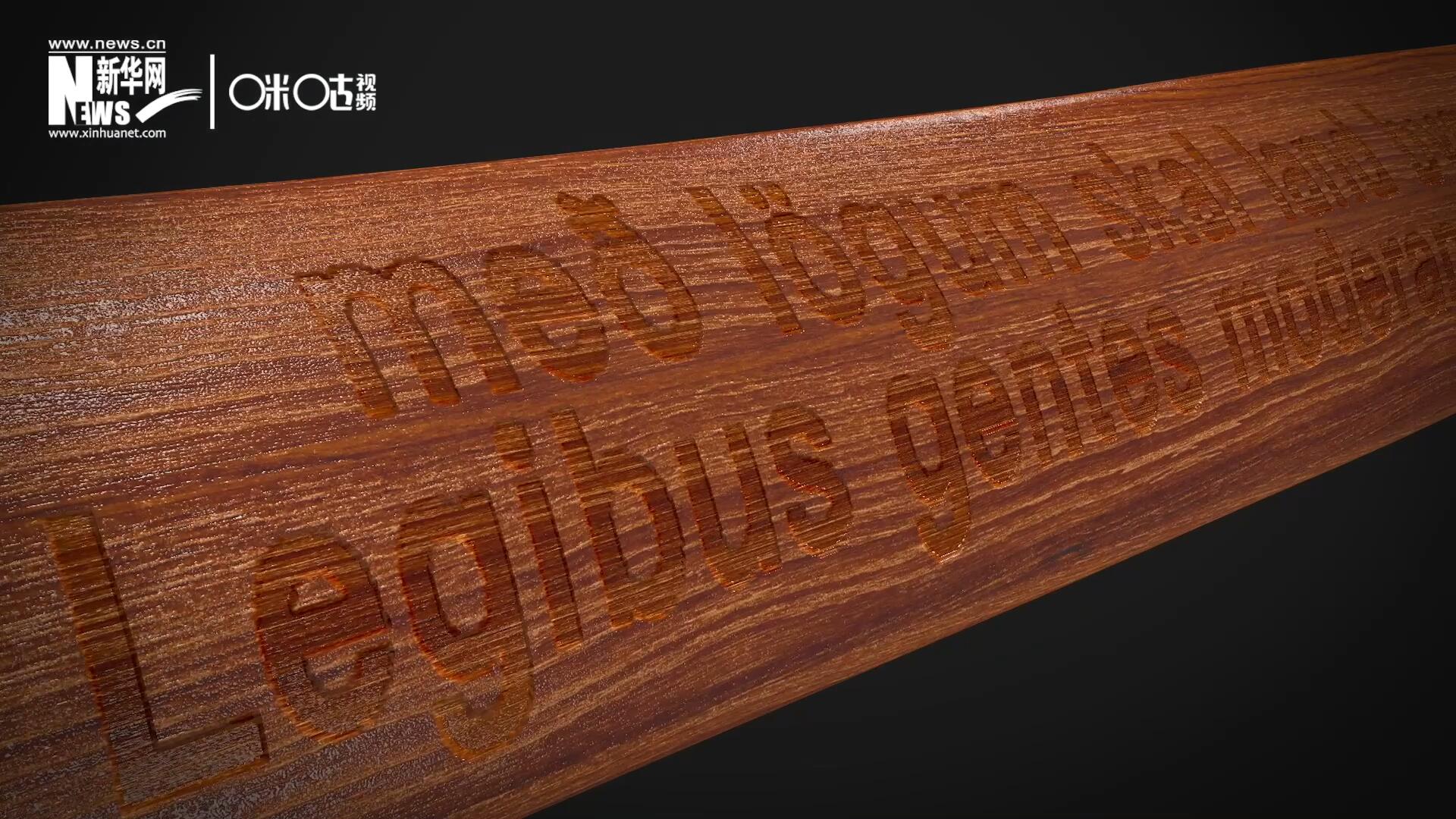 這把木槌尺寸超大、顏色棕紅、精雕細(xì)刻，上面刻有&ldquo;社會(huì)必須建立在法律的基礎(chǔ)上&rdquo;。