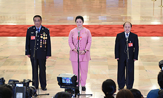 崔光日、荀笑紅、巨曉林代表接受采訪