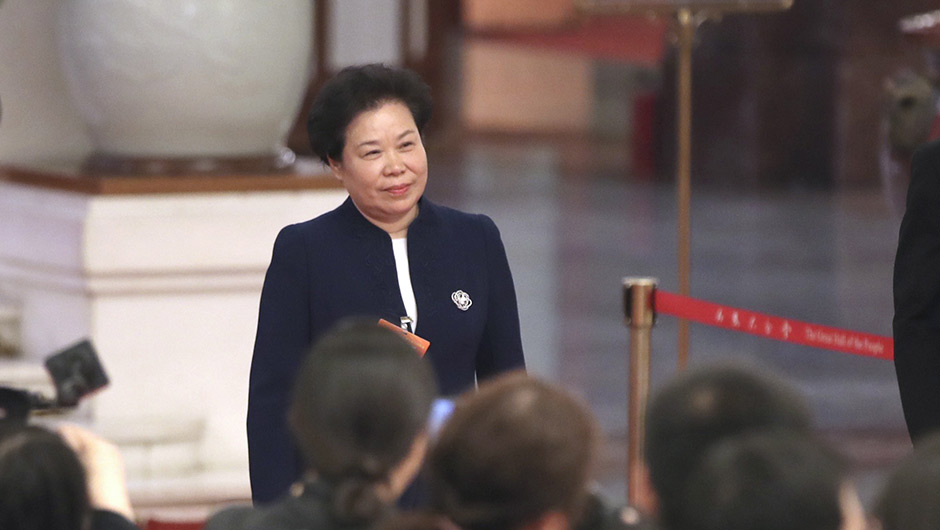 劉雅鳴步入&ldquo;部長通道&rdquo;，準(zhǔn)備接受采訪