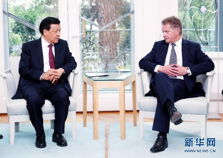 6月12日，中共中央政治局常委、中央書記處書記劉云山在赫爾辛基會見芬蘭總統(tǒng)尼尼斯特。 新華社記者姚大偉攝 