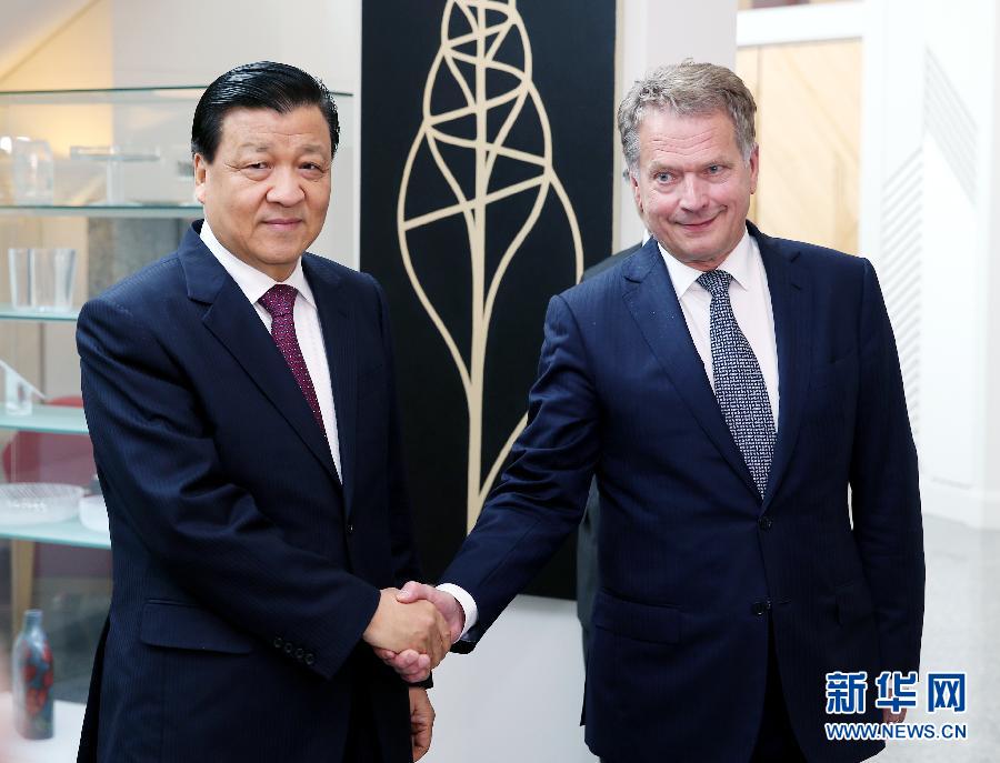 6月12日，中共中央政治局常委、中央書記處書記劉云山在赫爾辛基會見芬蘭總統(tǒng)尼尼斯特。 新華社記者姚大偉攝