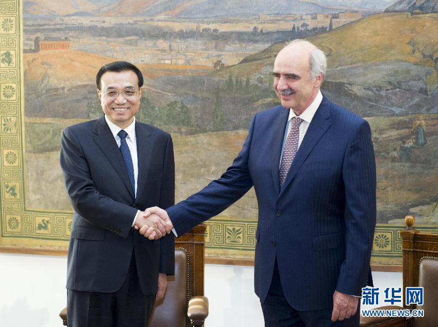 6月19日，國務(wù)院總理李克強(qiáng)在希臘議會(huì)大廈會(huì)見希臘議長(zhǎng)米馬拉基斯。新華社記者 王曄 攝