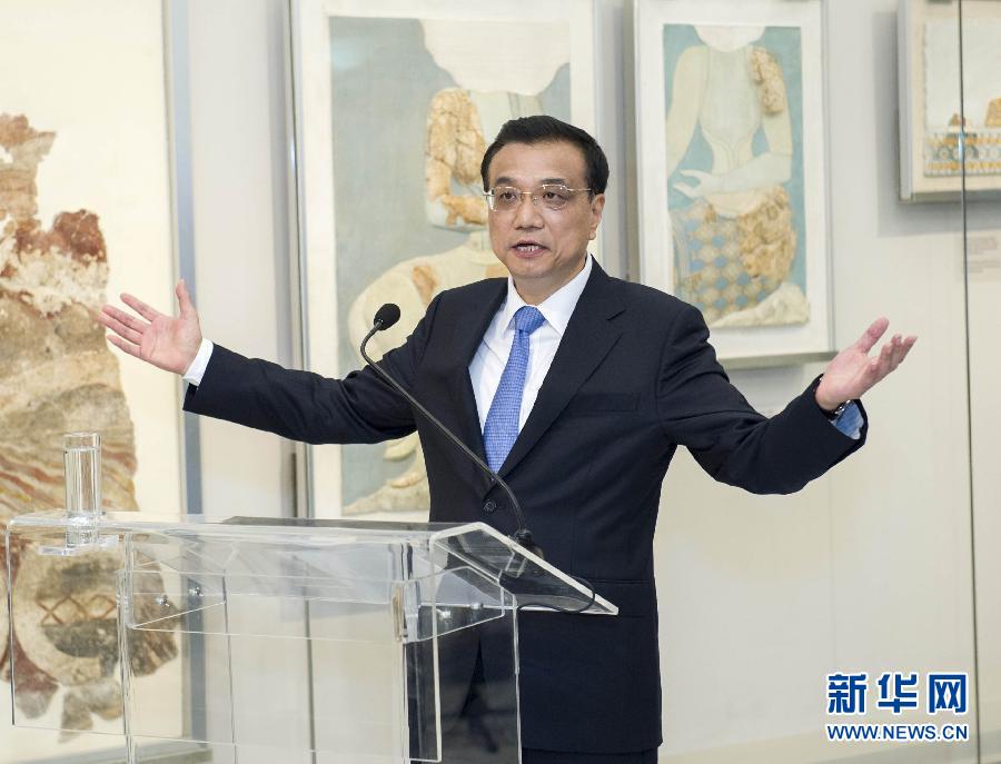 6月21日，國務院總理李克強與希臘總理薩馬拉斯共同出席希臘伊拉克利翁博物館新館開館儀式并發(fā)表講話。 新華社記者 王曄 攝