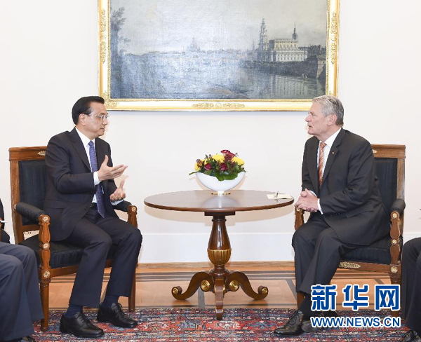 10月10日，國務院總理李克強在柏林會見德國總統(tǒng)高克。 新華社記者 李學仁 攝