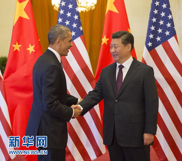 11月12日，國家主席習近平在北京人民大會堂舉行歡迎儀式，歡迎美國總統(tǒng)奧巴馬對中國進行國事訪問。 新華社記者 李學仁 攝