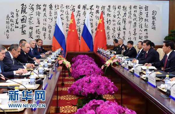 11月9日，中國國家主席習(xí)近平在北京釣魚臺(tái)國賓館會(huì)見俄羅斯總統(tǒng)普京。新華社記者 饒愛民 攝